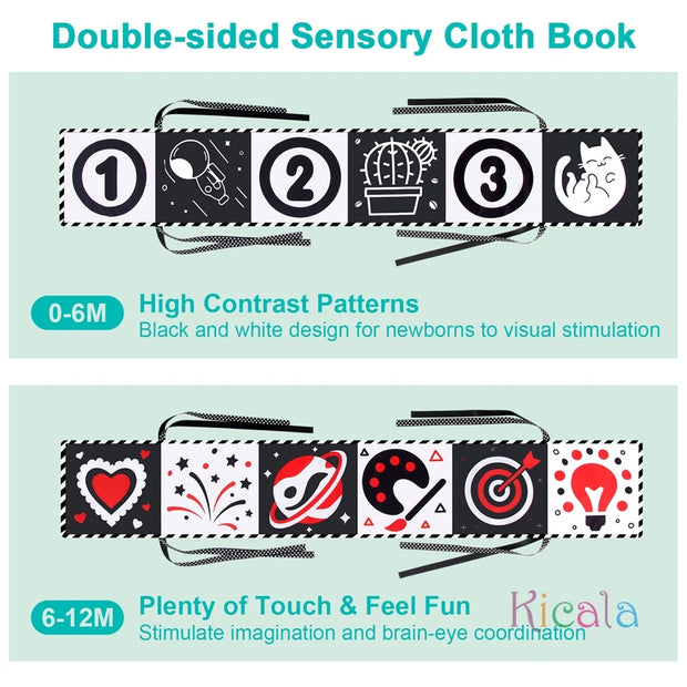 Sensory Cloth Books for Babies 0-36 Months with High Contrast